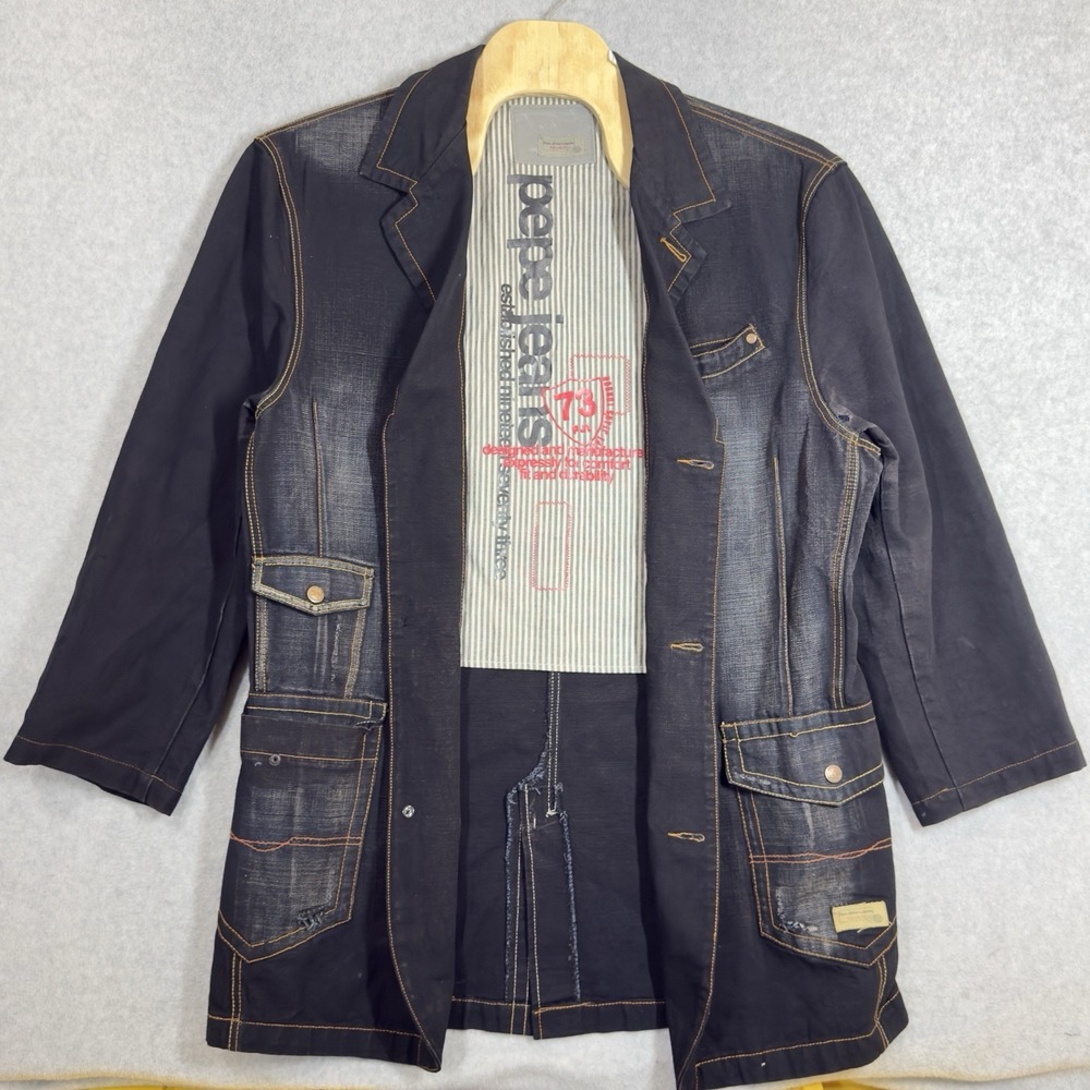 VTG Pepe Jeans London Men's Blue Denim Blazer Jacket Size 4XL Dark Wash Hip Hop